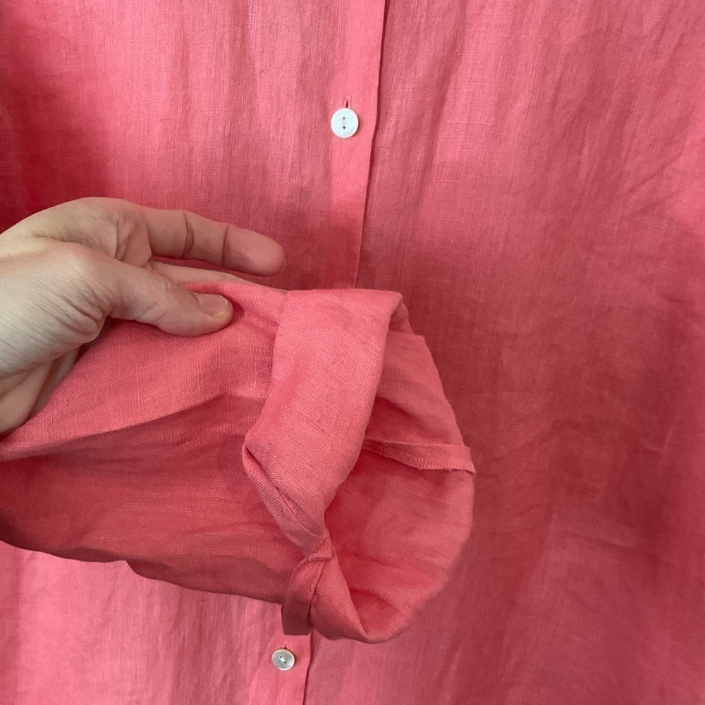 NWOT J.Jill Coral Love Linen Essential Button Down Collared Shirt Size Medium - Picture 7 of 7